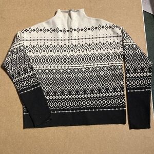 Joie Black White Fair Isle High Mock Neck Long Sleeve Pullover Sweater Sz Small